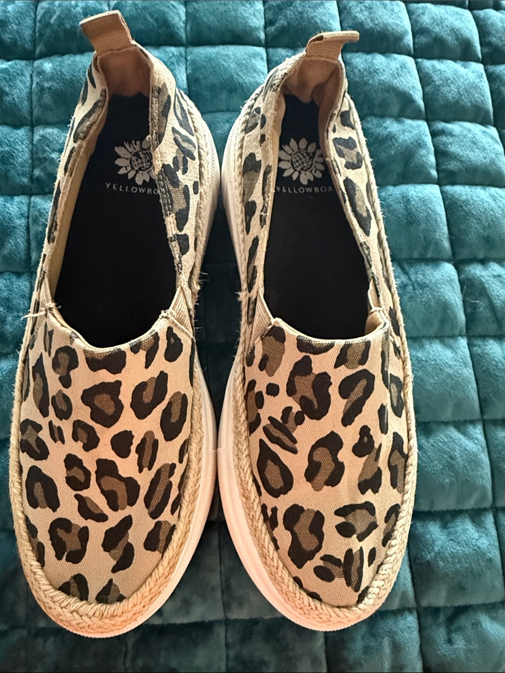 Yellow Box Leopard Canvas Espadrille Mules - Tan & Black